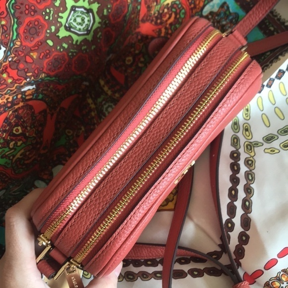 Brand New Michael Kors Genuine Leather Cinnamon Double Zippered Crossbody Purse - Picture 7 of 14